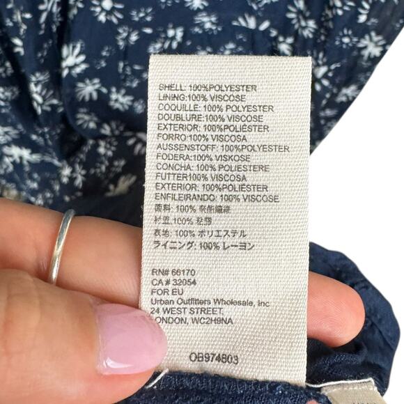 Free People Navy White Floral Long Sleeve Back Tie Blouson Bohemian Midi Dress - Picture 15 of 16